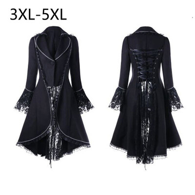 

Plus Size Women Gothic Steampunk Coat Lace Trim Bandage Jacket Cosplay Costume