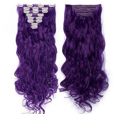 

Full Head Clip Synthetic in Hair Extensions 8 Piece 18 Clips Hairpiece Long Wave Curly Straight for Women