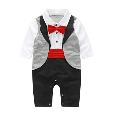 

Baby Gentleman Tuxedo Romper Infant Suit Necktie Newborn Boys Party Clothes