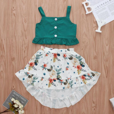 

Baby Girl Outfit Set Summer Sleeveless Crop Top T-shirt Floral Skirt Beach Dress