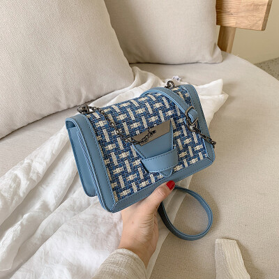 

Advanced foreign gas bag chic personality braided chain bag new 2019 leisure small square bag single shoulder oblique satchel bag
