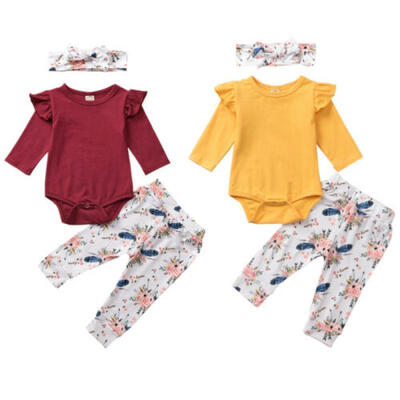 

Newborn Baby Girls Outfits Clothes Romper Bodysuit Long Pants Headband Outfit