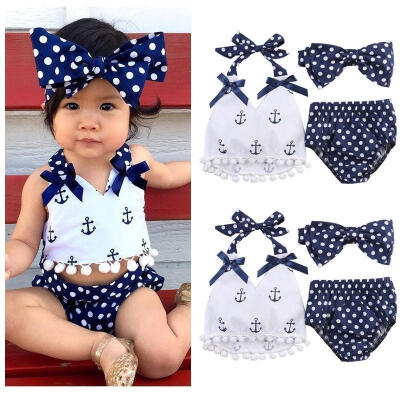 

Cute Baby Girls Clothes Anchors TopsPolka Dot BriefsHead Band 3pcs Outfits Set