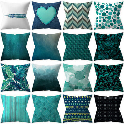 

Polyester Pillow Case Cover Teal Blue Throw Sofa Car Cushion Cover Home Decor