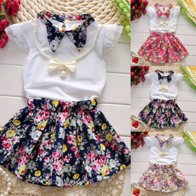 

Fashion Kid Baby Girl Dress Clothes Outfit Dress NecklaceTopSkirt Floral Dress