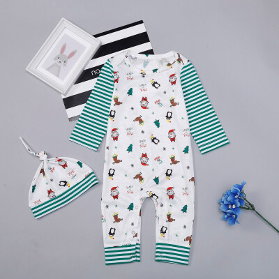 

Newborn Baby Boys Christmas Cartoon Print Romper JumpsuitHat Set Casaul Clothes