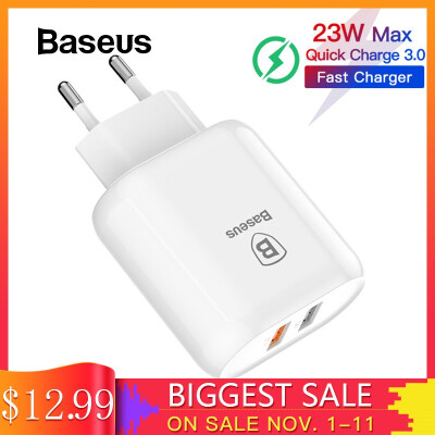 

Baseus QC 30 Dual USB Charger Adapter EU Plug Travel Wall Quick Charge for iphone X 8 Samsung HuaWei