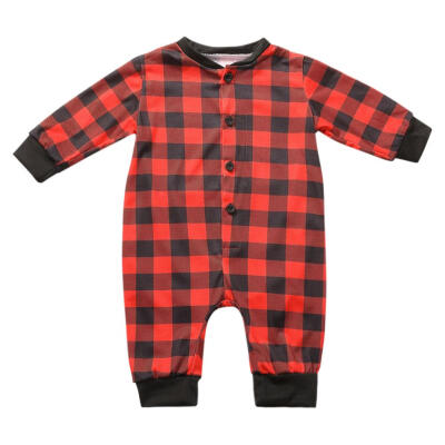 

Fashion Plaid Christmas Parent-child Clothing Casual Button O-Neck Jumpsuit