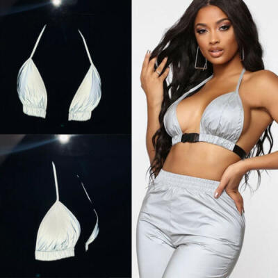 

US Womens Reflective Buckles Bralette Bras Bustier Crop Tops Camisole Tank Vest