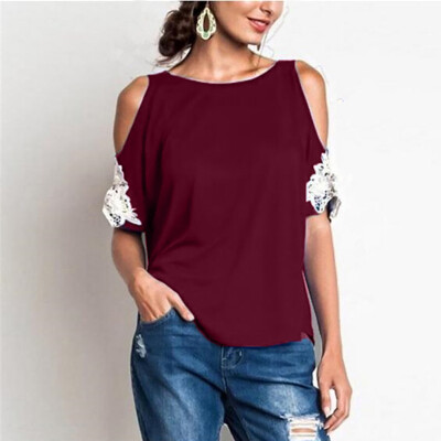 

Starmoon Women O-Neck Plus Size Strapless Lace Short Sleeve Blouse Easy Top Shirt