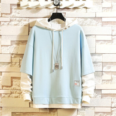 

Toponeto Men Splicing Button Pullover Long Sleeve Hooded Sweatshirt Tops Blouse