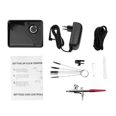 

Dual Action Airbrush Air Compressor Kit Air Pump for Art Painting Tattoo Craft Cake Spray Pen Tool Set
