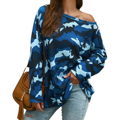 

Women Autumn Stylish Concise All-match Long Sleeve Loose Casual Round Collar Camouflage Printed T-shirts