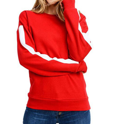 

Yuwooben Color Strip Loose Round Neck Sweater Womens Sweatshirt