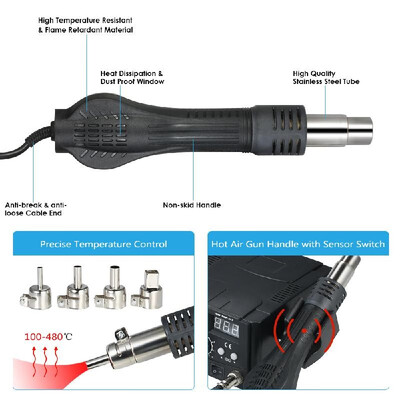 

KKmoon 2 in 1 Digital SMD Rework Soldering Station Hot Air Gun Soldering Iron Stand Desolder Welding Tools Set 220V
