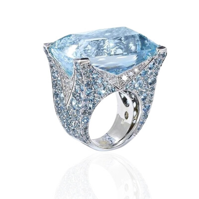 

Exaggerated Atmosphere Blue Crystal Square Ring Luxury Gem Diamond Female Ring Jewelry Engagement Wedding Anniversary Gift