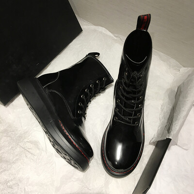 

Martins boots&womens British style retro round-headed lacquer-leather boots individualized street shooting locomotive boot
