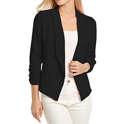 

Roseonmyhand Women 34 Sleeve Blazer Open Front Short Cardigan Suit Jacket Work Office Coat