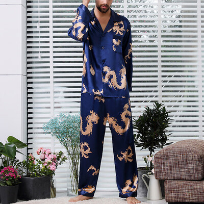 

Mens Faux Silk Pajamas Pyajamas Set Sleepwear Nightwear Long Sleeve Loungewear