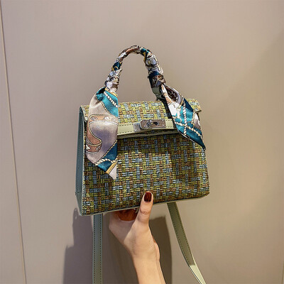 

Internet celebrity ins early autumn leisure bag fashion silk scarf knitting Kelly bag new 2019 single shoulder slant womens bag
