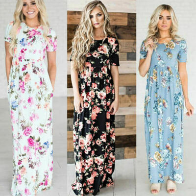 

Womens Floral Long Maxi Dress Long Sleeve Evening Party Summer Beach Sundress