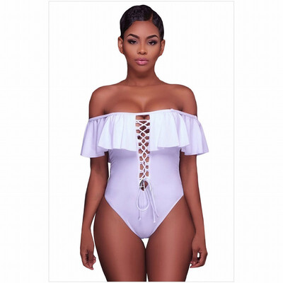 

Tube top word collar off-shoulder triangle one-piece swimsuit