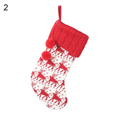 

1Pc Christmas Stocking Elk Snowflake Print Sock Candy Gift Bag Hanging Decor