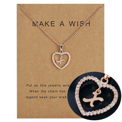 

Make A Wish 26 Letters Alphabet Pendant Necklace Cubic Zirconia Love Heart Crystal Charm Necklace for Women Jewelry With Card