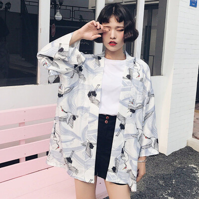 

Harajuku Kimono Cardigan 2019 Vintage Casual Summer Printed Chiffon Sunscreen Women Clothing Outerwear Blouse Japanese style