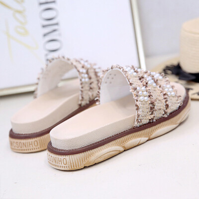 

Slippers for women wearing fashion Joker thick-soled sandals female Pearl Korean wave drag female summer