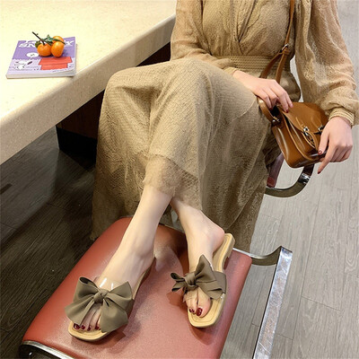 

Rose Women Shoes Bow Knot Sandals Summer Fashion Leisure Sliders Flat With Slipper