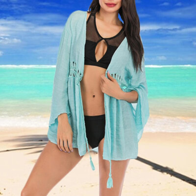 

New Women Kimono Cardigan Solid Hollow Out Boho Loose Outerwear Beachwear Bikini Cover Up