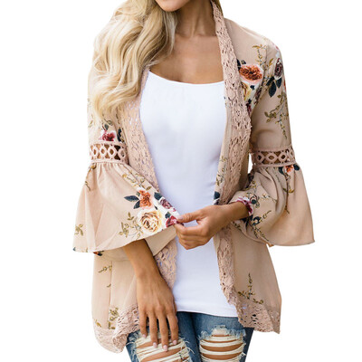 

Roseonmyhand Women Lace Floral Open Cape Casual Coat Loose Blouse kimono Jacket Cardigan