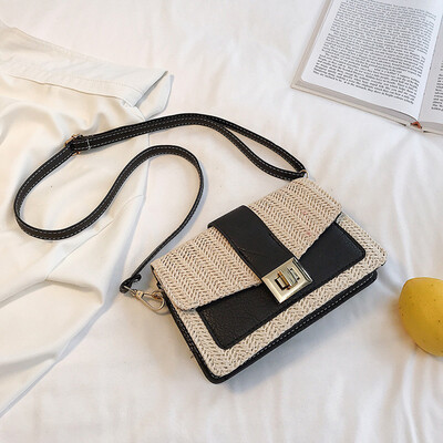 

Tailored Women Beach Color Matching Woven Bag Burlap Square Bag Messenger Bag