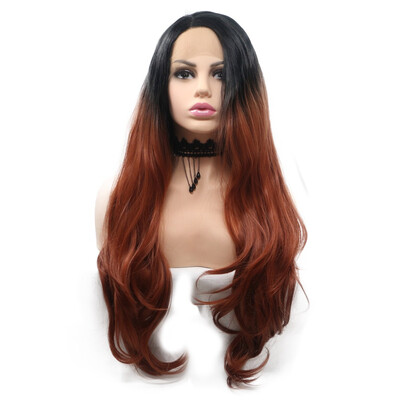 

Amazing Star Lace Frontal Wigs Long Wavy Hair Ombre Red Color Heat Resistant Fiber Side Part Synthetic Hair