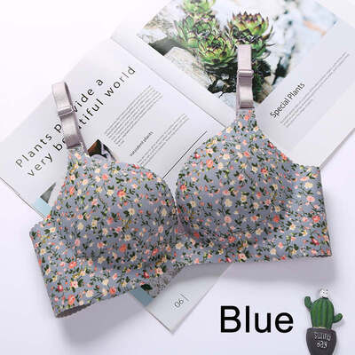 

Women Floral Push Up Seamless Bra Sexy Lingerie Flower Print Gathered Bras One-Piece Underwear