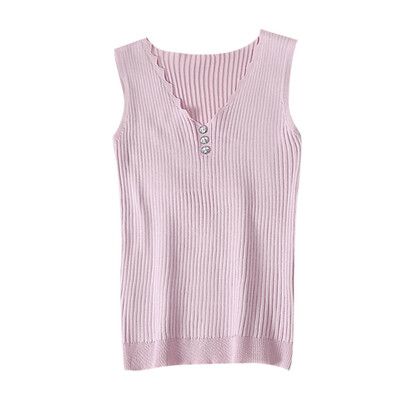 

Women Summer Sexy V Neck Ice Silk Button Slim Solid Color Camisole