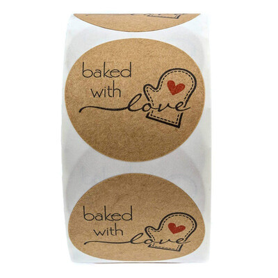 

Toponeto 1 Inch Round Natural Kraft Baked With Love Stickers 500 Labels Per Roll