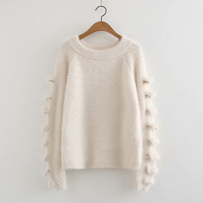 

New autumn&winter 2018 pure&fresh color round neck pullover sweater with loose shoulder sleeve knitted sweater