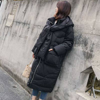 

Winter 2018 dongdaemun South Korea new down jacket can take off the collar hat in the long style of loose large size fashion women