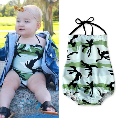 

Infant Newborn Baby Girls Boys Strap Camouflage Print Sunsuit Bodysuit Romper