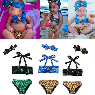 

2017 Baby Girls 3Pcs Tankini Headband Set Swimwear Bathers Swimmers Swimsuit