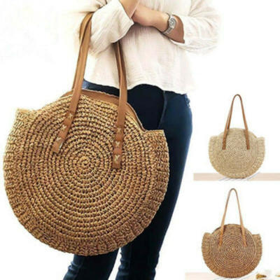 

Summer Women Hand-Woven Rattan Bag Straw Purse Handmade Wicker Crossbody Beach