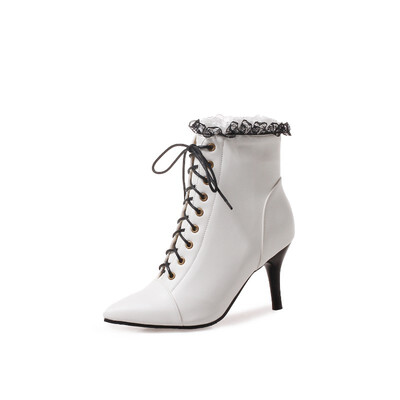 

Spring Sharp Lace Tied High Heeled Women Short Boots