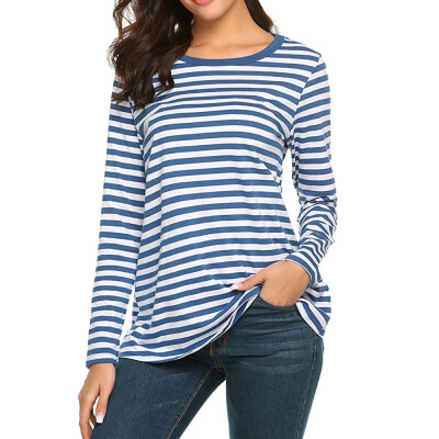 

Nomeni Women Long Sleeve Round Neck Basic T-Shirt Striped Shirts Tunic Top Blouse