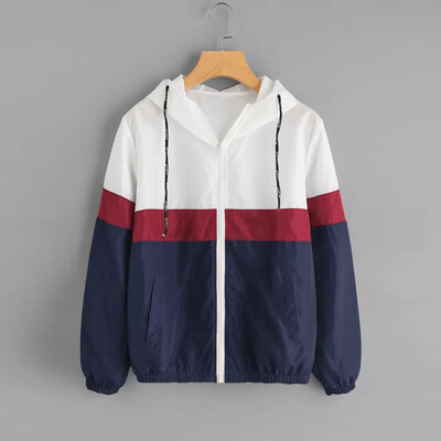 

Roseonmyhand Women Long Sleeve Patchwork Thin Skinsuits Hooded Zipper Pockets Sport Coat