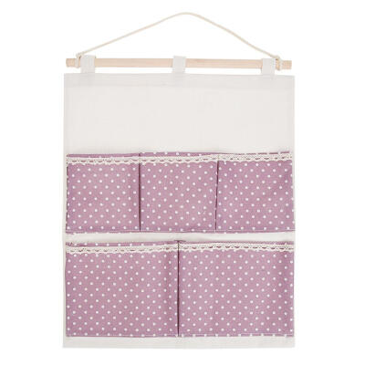 

5 Pockets Dots Print Cotton Linen Door Wardrobe Wall Hanging Storage Bags