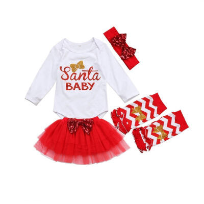 

Christmas Newborn Baby Girl Santa Baby Romper Tulle Dress Leg Warmer Outfits Set