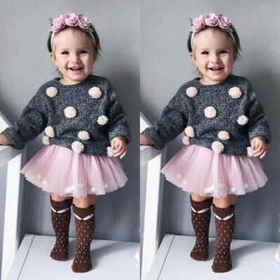 

2PCS Toddler Baby Girls Autumn Winter Clothes Sweater TopsTutu Skirt Outfits US