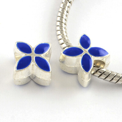 

Alloy Enamel European Beads Large Hole Beads Flower Silver Blue 10x10x8mm Hole 5mm